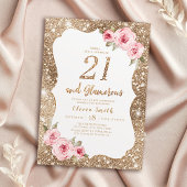 Sparkle gouden glitter en roze bloemenkleur 21e ve kaart