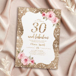 Sparkle gouden glitter en roze bloemenkleur 30e ve kaart<br><div class="desc">Faux gouden fonkelende glitter achtergrond en blush roze bloemig met "30 en fabulous" script in het midden,  elegant en stijlvol,  geweldige 30e verjaardag feestuitnodigingen.</div>