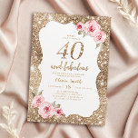 Sparkle gouden glitter en roze bloemige 40e verjaa kaart<br><div class="desc">Faux gouden fonkelende glitter achtergrond en blush roze bloemig met "40 en fantastisch" script in het midden,  elegant en stijlvol,  geweldige uitnodigingen voor 40ste verjaardagsfeestjes.</div>