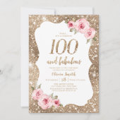 Sparkle gouden glitter & roze bloemenbloemen 100st kaart (Voorkant)