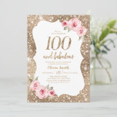Sparkle gouden glitter & roze bloemenbloemen 100st kaart (Staand voorkant)
