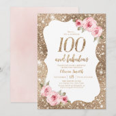 Sparkle gouden glitter & roze bloemenbloemen 100st kaart (Voorkant / Achterkant)