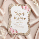 Sparkle gouden glitter roze bloemenzoet 16 verjaar kaart<br><div class="desc">Faux gouden sprankelende glitter achtergrond en blush roze bloemig met "lief zestien" script in het midden,  elegant en stijlvol,  geweldig lief 16 verjaardagsfeestuitnodigingen.</div>