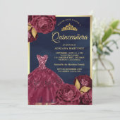 Sparkle Gown Bourgondië Bloemen Navy Gold Quincean Kaart (Staand voorkant)