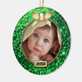 Sparkle Green/Gold Bow-foto Keramisch Ornament (Links)