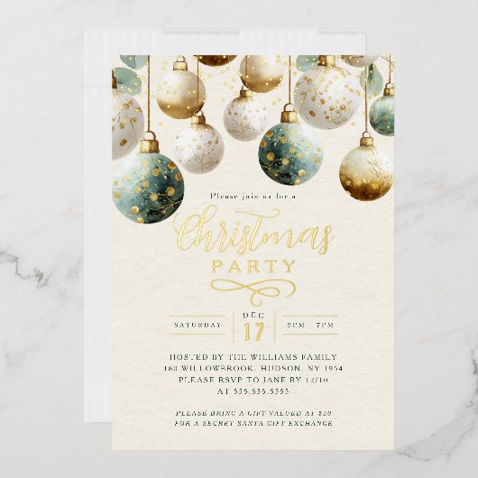 Sparkle Green Golden Baubles Christmas Party  Folie Uitnodiging (Envelop)