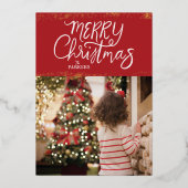Sparkle Hand Lettered Merry Christmas Photo Card Folie Feestdagenkaart (Voorkant)