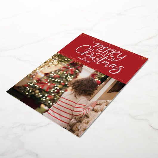 Sparkle Hand Lettered Merry Christmas Photo Card Folie Feestdagenkaart (Gedraaid)