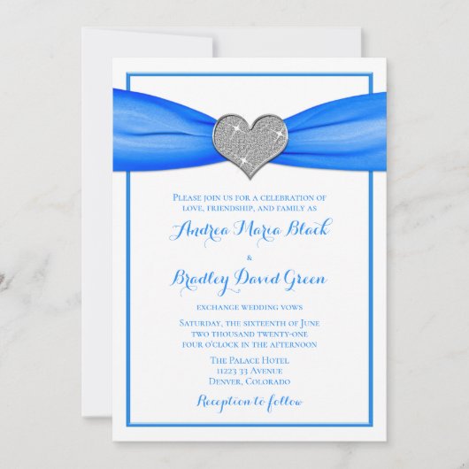 Sparkle Heart met Aqua Blue Ribbon Uitnodiging (Voorkant)