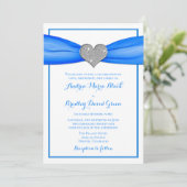 Sparkle Heart met Aqua Blue Ribbon Uitnodiging (Staand voorkant)