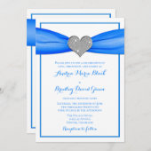 Sparkle Heart met Aqua Blue Ribbon Uitnodiging (Voorkant / Achterkant)