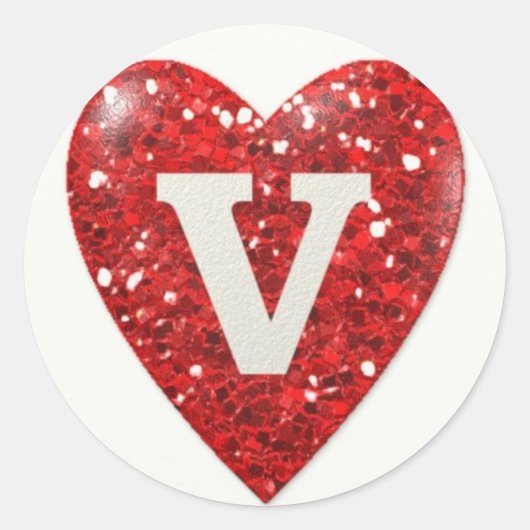 Sparkle Heart met letter V Ronde Sticker (Voorkant)