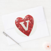 Sparkle Heart met letter V Ronde Sticker (Envelop)