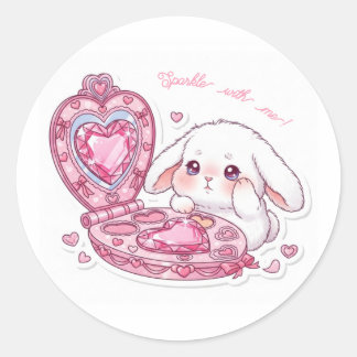 Sparkle Heart Palette Bunny - Pink Magic Kawaii  Ronde Sticker