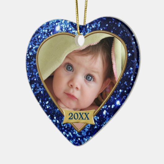 Sparkle Hearts (blauw) Foto Lijst Ornament (Links)