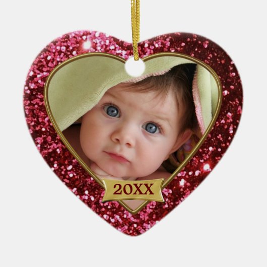 Sparkle Hearts (rood) Lijst Ornament (Voorkant)