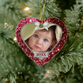 Sparkle Hearts (rood/zilver) Foto-Ornament Keramisch Ornament