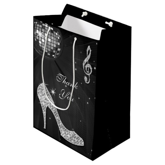 Sparkle Heels Black Disco Ball Birthday Hartelijk Medium Cadeauzakje (Voorkant Gekanteld)