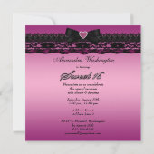 Sparkle Heels en Black Lace Pink Sweet 16 Kaart (Achterkant)