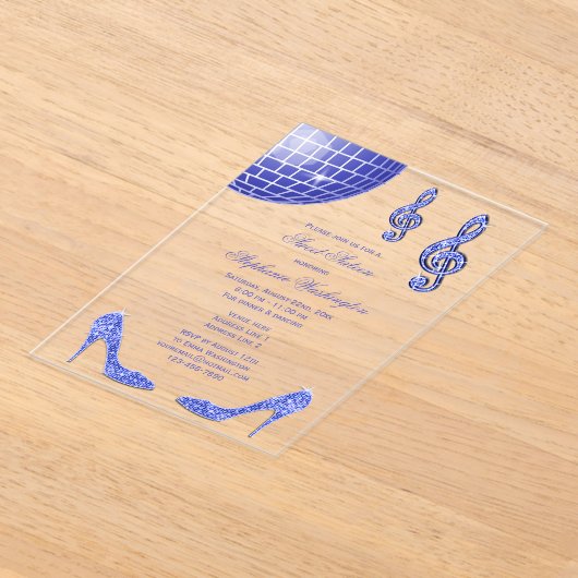 Sparkle Heels en Blue Disco Ball Sweet 16 Acryl Uitnodigingen (Laagn)