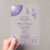 Sparkle Heels en Paarse Disco Ball Sweet 16 Acryl Uitnodigingen (Insitu (Draagbaar))