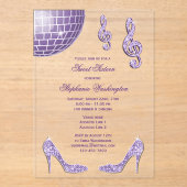 Sparkle Heels en Paarse Disco Ball Sweet 16 Acryl Uitnodigingen (Voorkant)