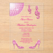 Sparkle Heels en Pink Disco Ball Sweet 16 Acryl Uitnodigingen (Voorkant)