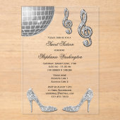 Sparkle Heels en Silver Disco Ball Sweet 16 Acryl Uitnodigingen (Voorkant)