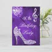 Sparkle Heels Paarse Disco Ball 40e Verjaardag Kaart (Staand voorkant)
