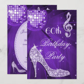 Sparkle Heels Paarse Disco Ball 60e Verjaardag Kaart (Voorkant / Achterkant)