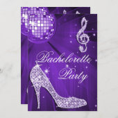 Sparkle Heels Paarse Disco Ball Bachelorette Party Kaart (Voorkant / Achterkant)