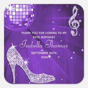 Sparkle Heels Paarse Disco Ball Birthday Dank je Vierkante Sticker