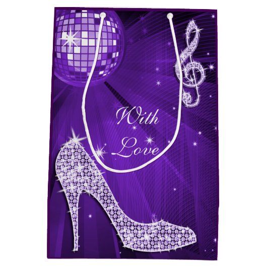 Sparkle Heels Paarse Disco Ball Verjaardag Bedankt Medium Cadeauzakje (Achterkant)