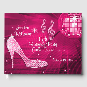 Sparkle Heels Pink Disco Ball Verjaardag Gastenboek