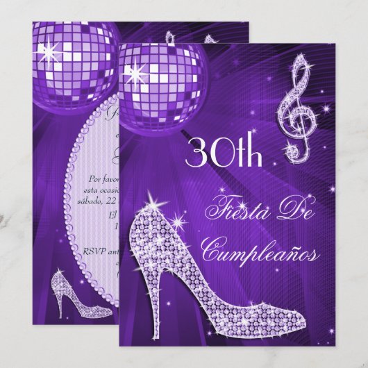 Sparkle Heels Purple Disco Ball 30th Birthday Kaart (Voorkant / Achterkant)