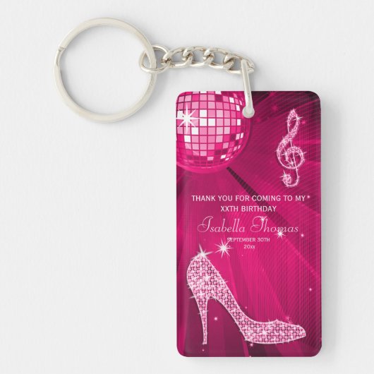 Sparkle Heels roze Disco Ball Birthday Dank je Sleutelhanger (Voorkant)