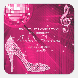 Sparkle Heels roze Disco Ball Birthday Dank je Vierkante Sticker