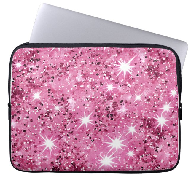 Sparkle Hete Roze Sterren Glitter Laptop Sleeve (Voorkant)