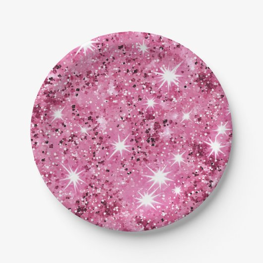 Sparkle Hete Roze Sterren Glitter Papieren Bordje (Voorkant)