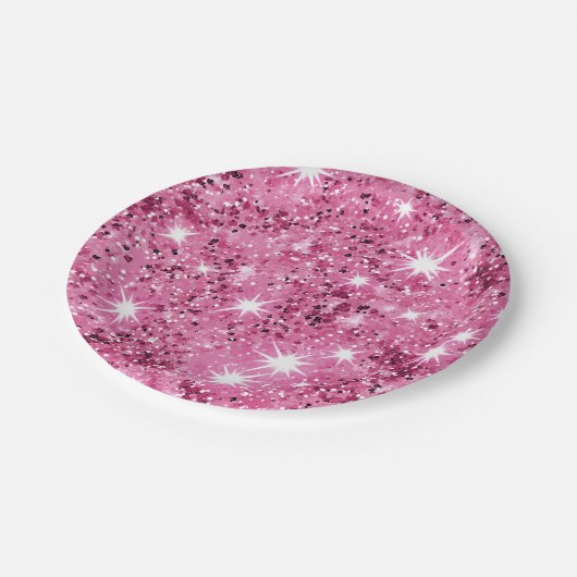 Sparkle Hete Roze Sterren Glitter Papieren Bordje (Gekanteld)