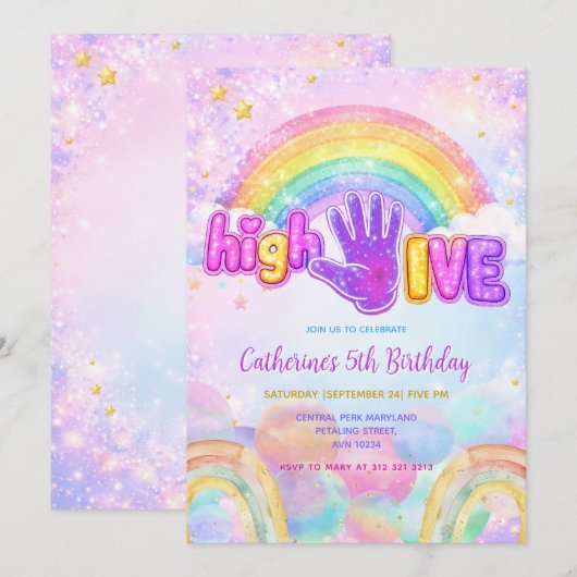 Sparkle High Five Birthday Party Invitation  Kaart (Voorkant / Achterkant)