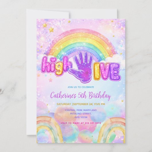 Sparkle High Five Verjaardagsfeest Uitnodiging (Voorkant)