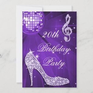 Sparkle Hoge Hakken Paarse Disco Bal 20e Verjaarda Kaart