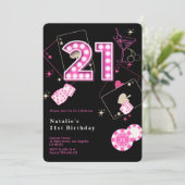 Sparkle Hot Pink Casino Dice & Chips 21e verjaarda Kaart (Staand voorkant)