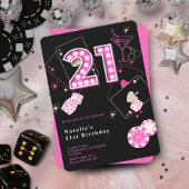 Sparkle Hot Pink Casino Dice & Chips 21e verjaarda Kaart