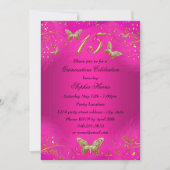 Sparkle Hot Pink & Gold Butterfly Quinceanera Kaart (Voorkant)