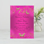 Sparkle Hot Pink & Gold Butterfly Quinceanera Kaart (Staand voorkant)