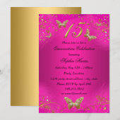 Sparkle Hot Pink & Gold Butterfly Quinceanera Kaart (Voorkant / Achterkant)