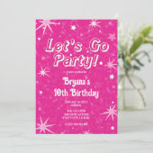 Sparkle Hot Pink Stars Let's Go Party Verjaardag Kaart (Staand voorkant)