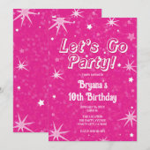 Sparkle Hot Pink Stars Let's Go Party Verjaardag Kaart (Voorkant / Achterkant)